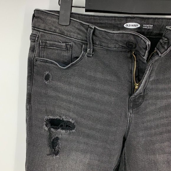 Old Navy Rockstar Jeans Distresssed Super Skinny Gray Black Mid Rise - Picture 3 of 10